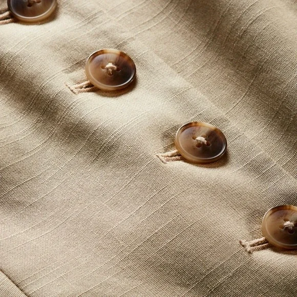 Veronica Beard Roxanne Linen Blend Button-Up Minidress in Stone Khaki Size 14